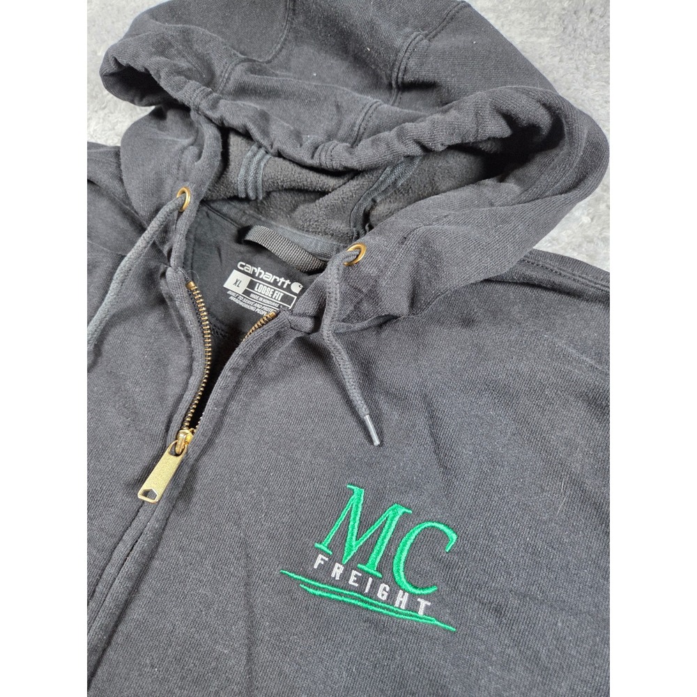 Carhartt Zip Up Hoodie XL Black Mens Loose‎ Fit K122 MC Freight Graphic Workwear